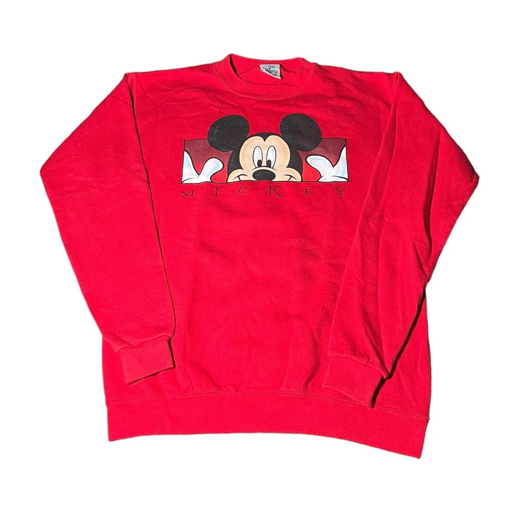 Disney Mickey Mouse The Disney Store Red Crew Neck Sweater Womens Size Small